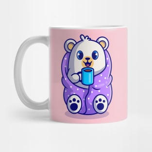 Cute Polar Bear Wearing Blanket And Drink Hot Coffee Cup Cartoon Mug